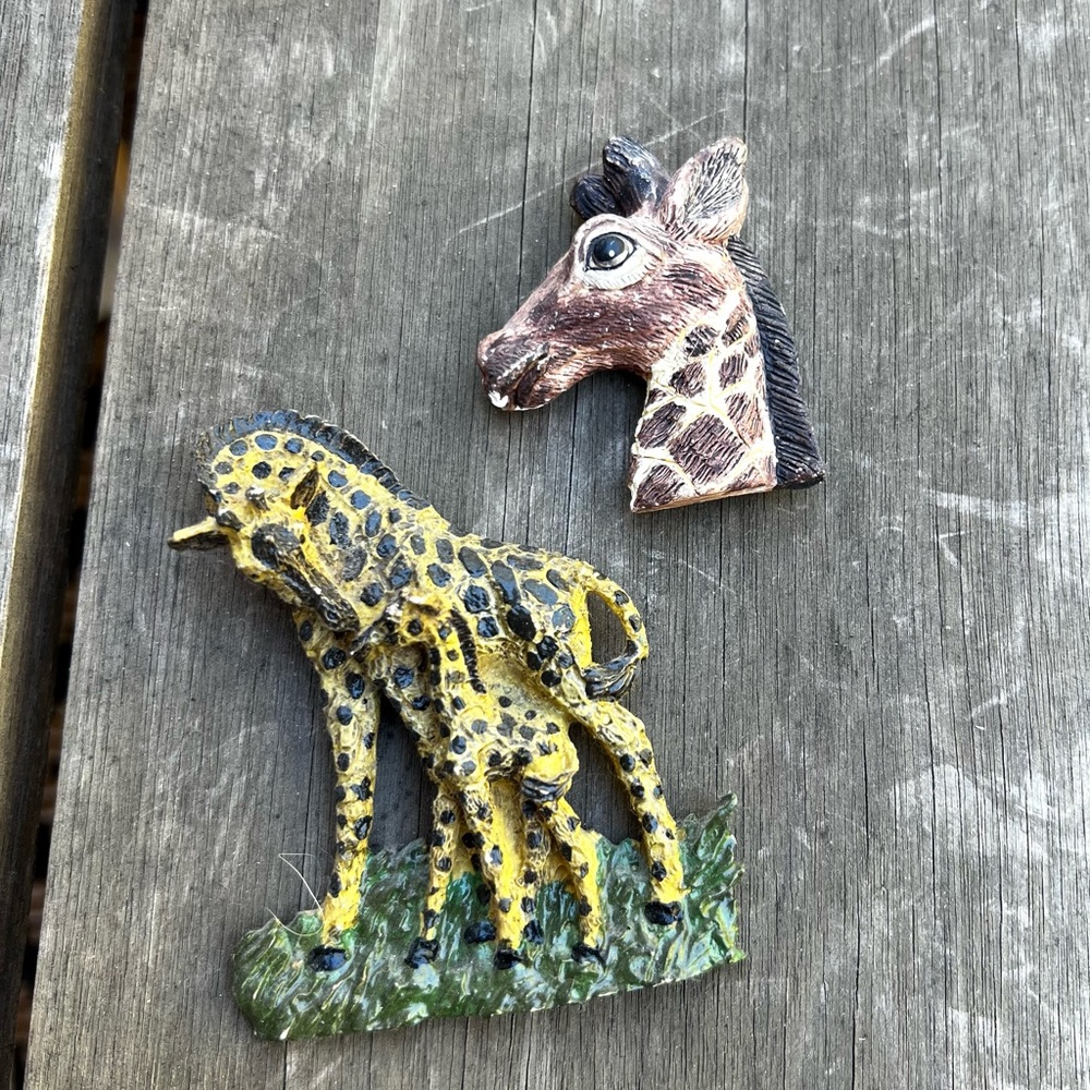 Vintage 90s Ceramic Giraffe Refrigerator Magnets Set of Two Hand Painted